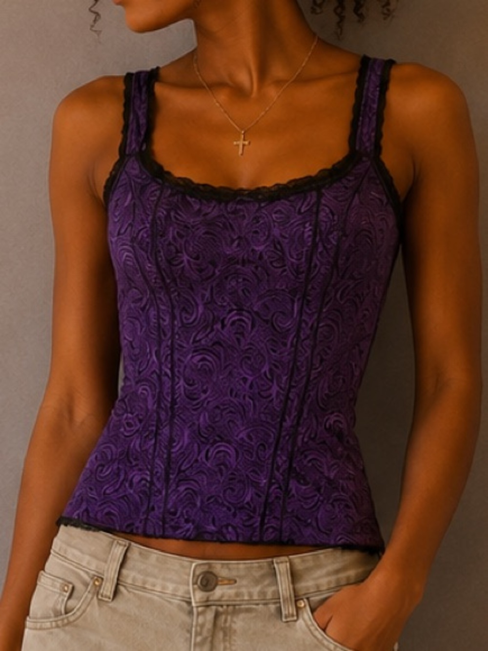 White House Black Market Purple & Black Victorian Style Bustier